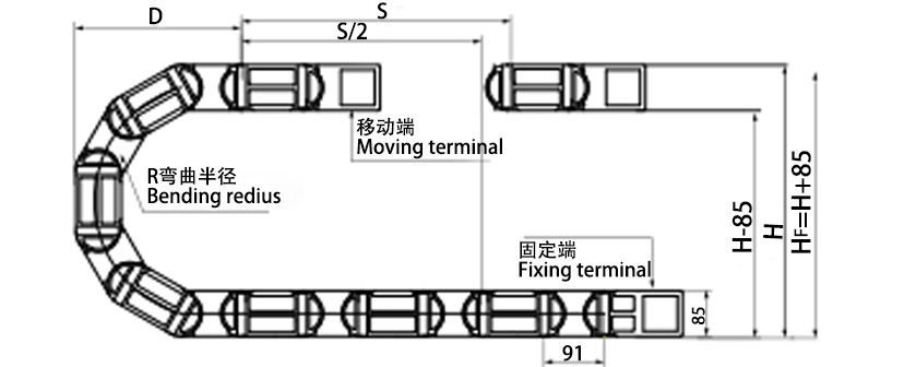 65系列强力型拖链参数图